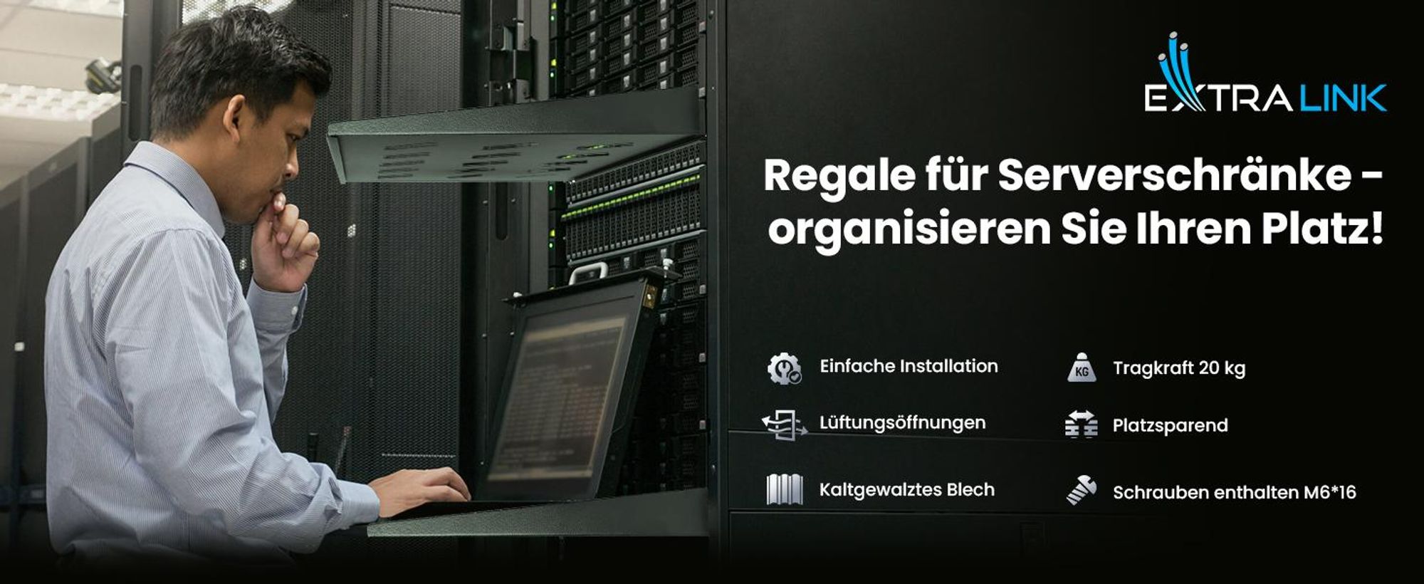 Extralink Fachboden 1U 350mm für 19 Zoll Netzwerkschrank