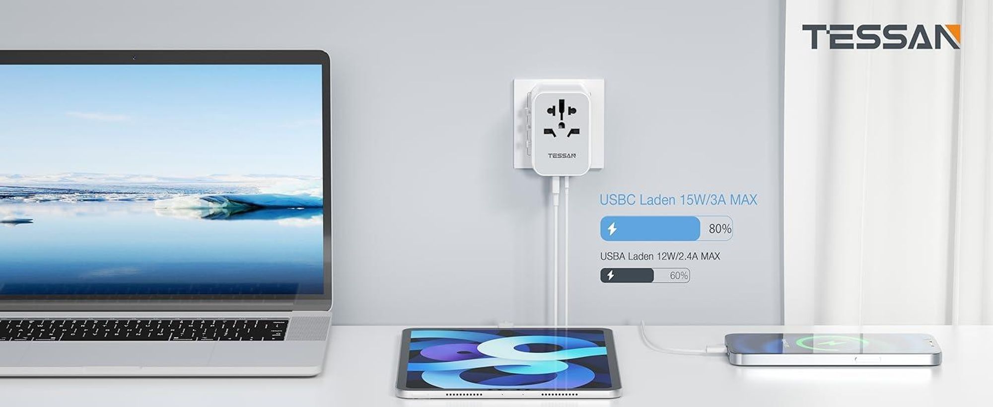 Reiseadapter Weltweit Reisestecker Adapter Weltweit mit 2 USB A und 2 USB C Universal Travel Adapter für DE USA UK AU