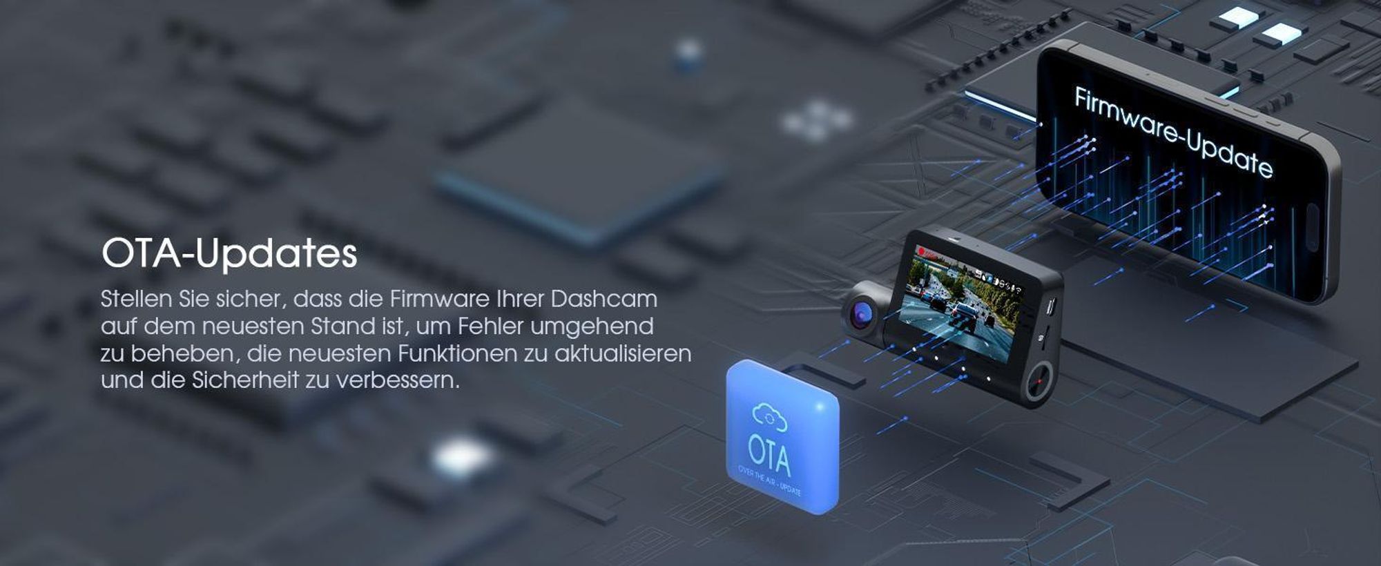 3-Kanal-Dashcam, 4K+1080P+1080P Dashcam Auto Vorne Innen Hinten mit 64GB SD Karte