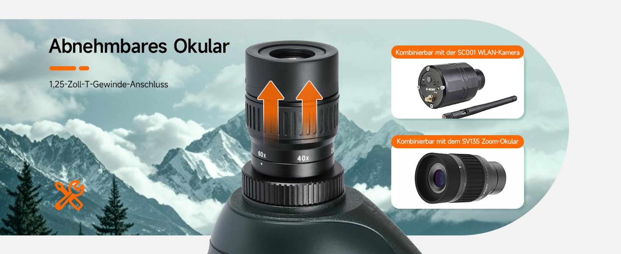 Svbony SV406 20-60x80mm Spektiv, FMC BAK4 Porro Prism mit Dual Focus, 1,25 Zoll Okular, IPX7, mit Stativ und Tragetasche für Vogelbeobachtung Schießen