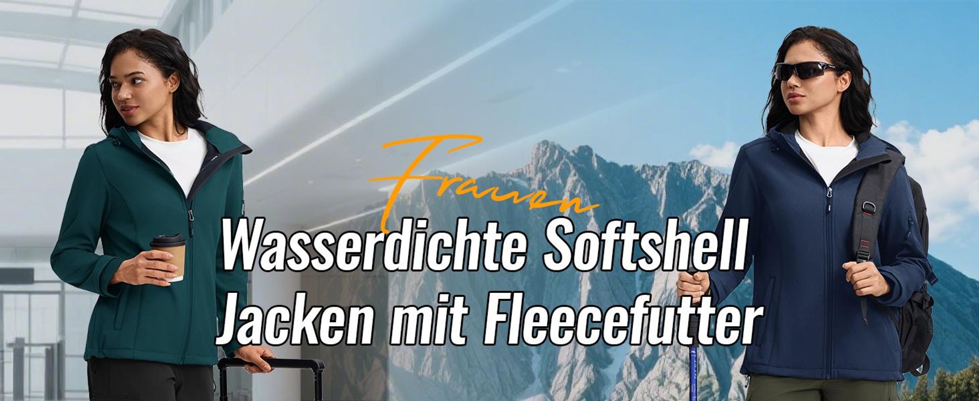 BUBW Damen Softshell Jacke mit Kapuze (Lagoon M), wasserdicht winddicht, elastisch warm mit Kationengewebe für Outdoor Aktivitäten