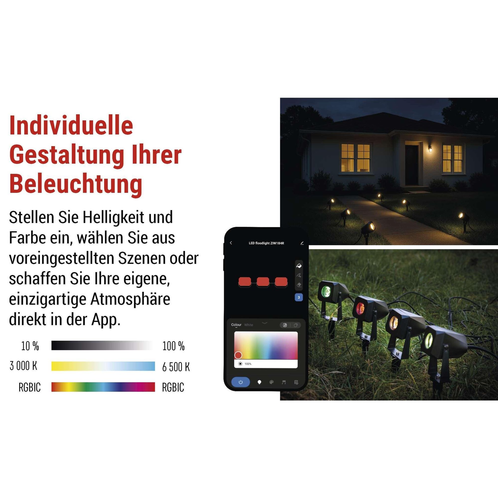 EMOS Smart Gartenbeleuchtung mit Erdspieß, Erweiterungsteil 1 Stk, WiFi, RGBIC+CCT-Farbspektrum, dimmbar, App, Sprachassistenten, wasserdicht, ZIW191R