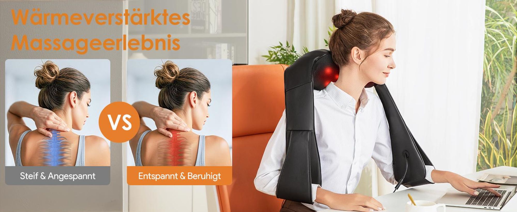 3 Geschwindigkeiten Nackenmassagegerät mit 16 Knote,Tiefengewebe Shiatsu-Massagegerät,3D Kneten Schulter und Rücken Massagekissen zur Schmerzlinderung