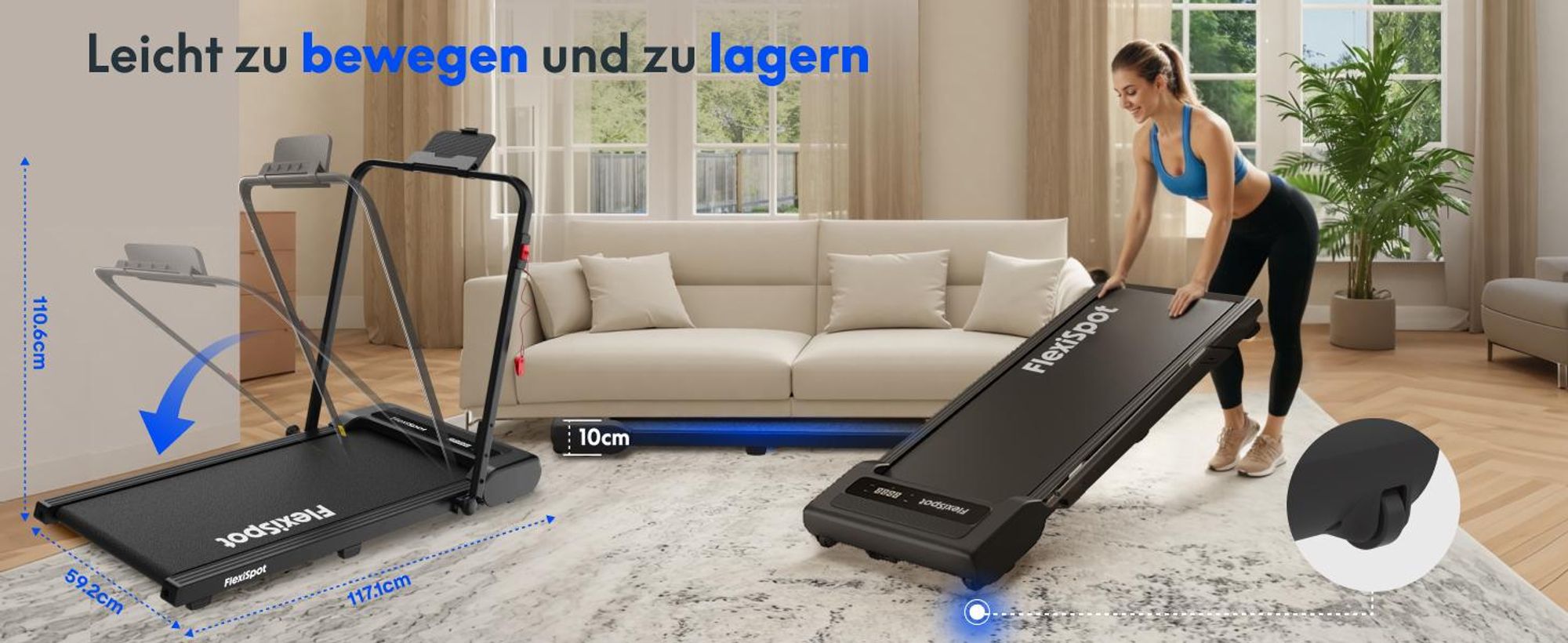 FLEXISPOT Laufband, 3 in 1 Walking Pad, 1-10 km/h, bis 140 KG belastbar, mit LED-Display, Fernbedienung, Schmiermitteln für Zuhause & Büro