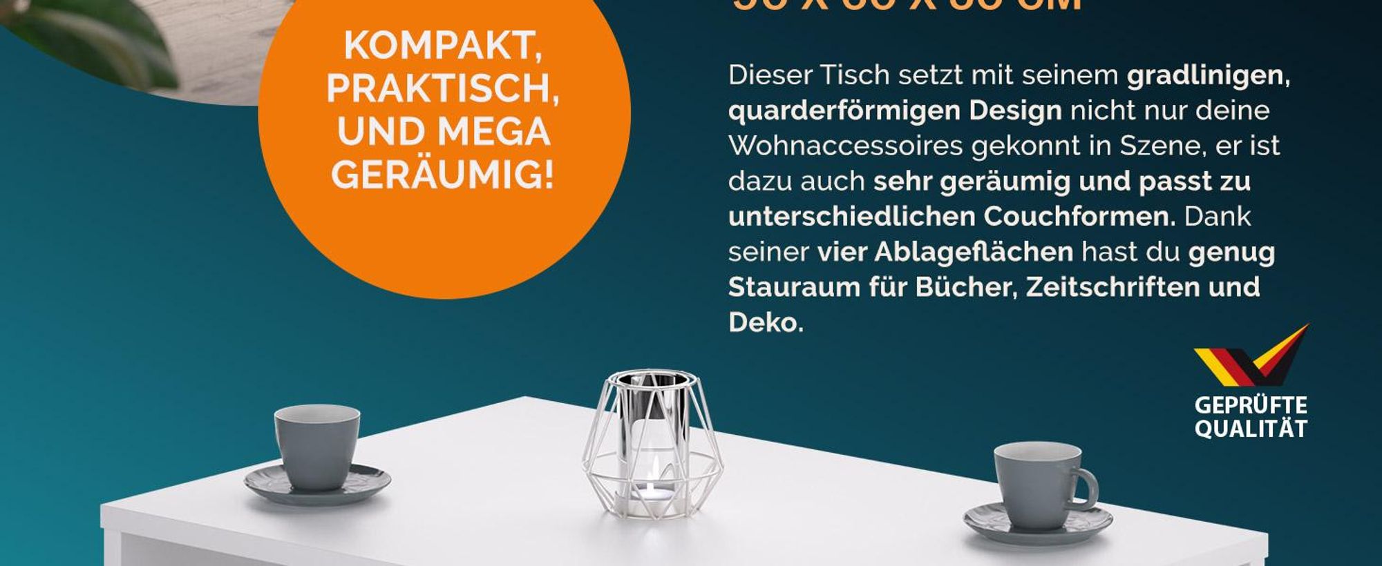 CASARIA Couchtisch mit Stauraum Weiß