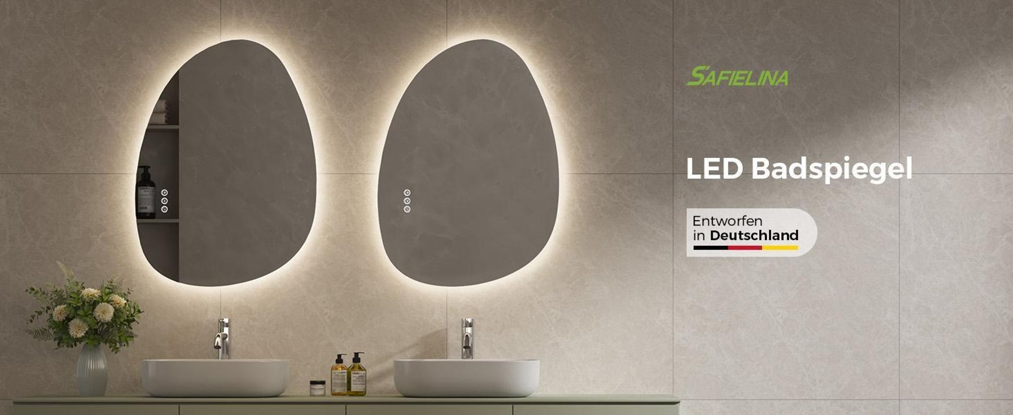 S'AFIELINA Badspiegel mit Beleuchtung 85×50 cm LED Touch Schalter Wandspiegel 3 Lichtfarben und Dimmbar, Anti-Beschlag- und Memory-Funktion