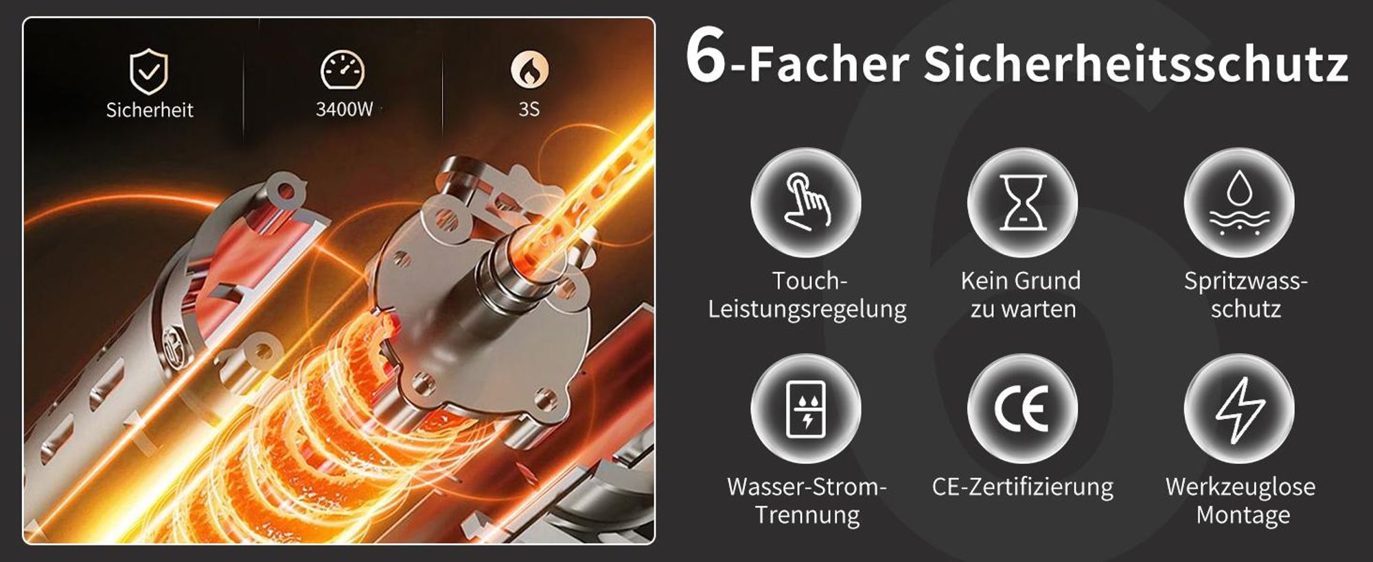 Homelody Elektrischer Wasserhahn mit Durchlauferhitzer 220V 3300W, Armatur Küche Edelstahl mit LED Temperaturanzeige & Brause ausziehbar, 360° Drehbar