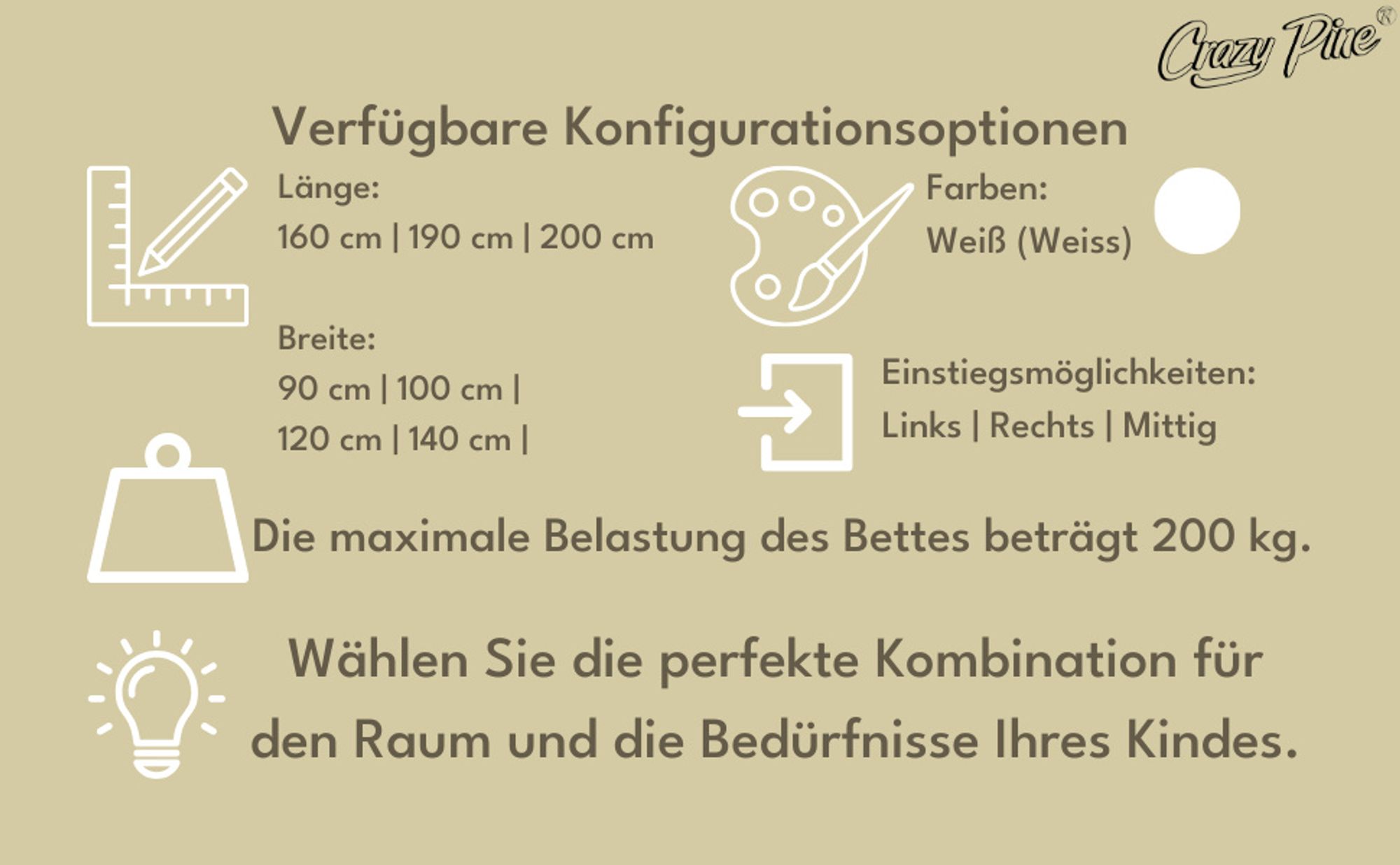 Crazy Pine Kinderbett 80x160 cm – Weißes Montessori Bodenbett aus MDF – Kleinkindbett mit Abgerundeten Kanten, Einstieg rechts – Crazy Ethan