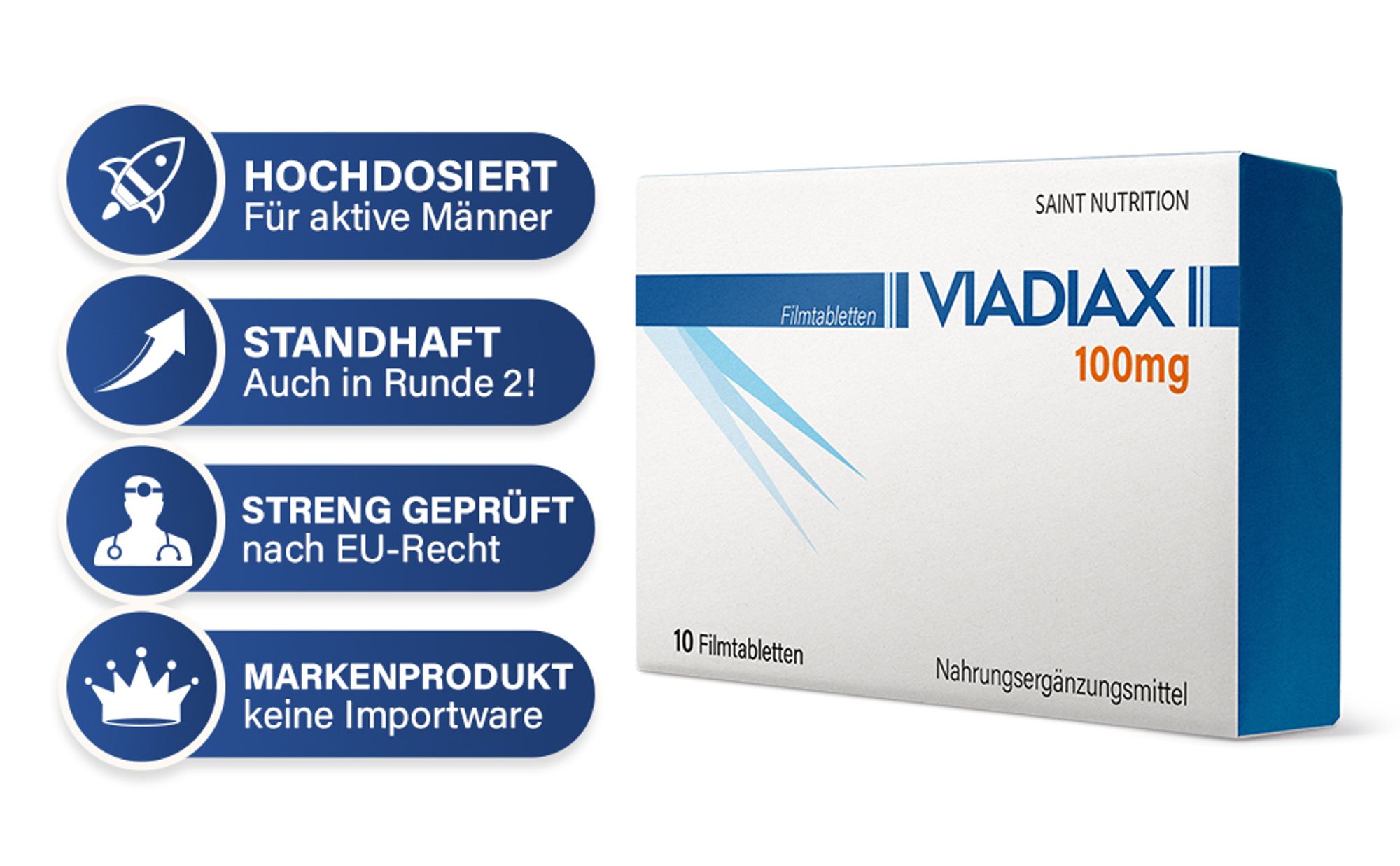 Saint Nutrition® Viadiax – Potеnzmittel rezеptfrei – längerer Sеx – Verzögerung der Ejakulation – Erеktionsmittel - Mann - mehr Potenz - 100mg