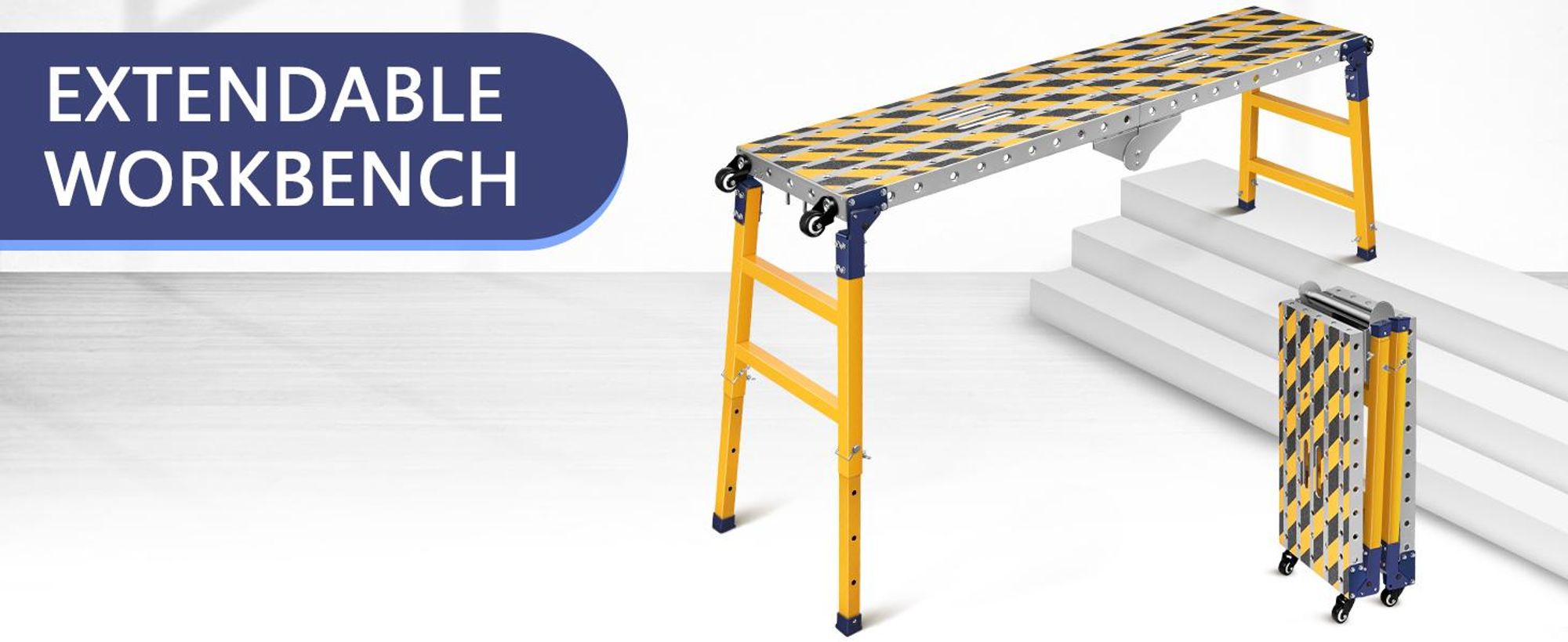 Klappbare Arbeitsplattform Höhe Verstellbar 70–110cm Max.500kg mit Rollen, Rutschfest Gerüstleiter Schweißtisch Arbeitsbühne für Haus & Werkstatt