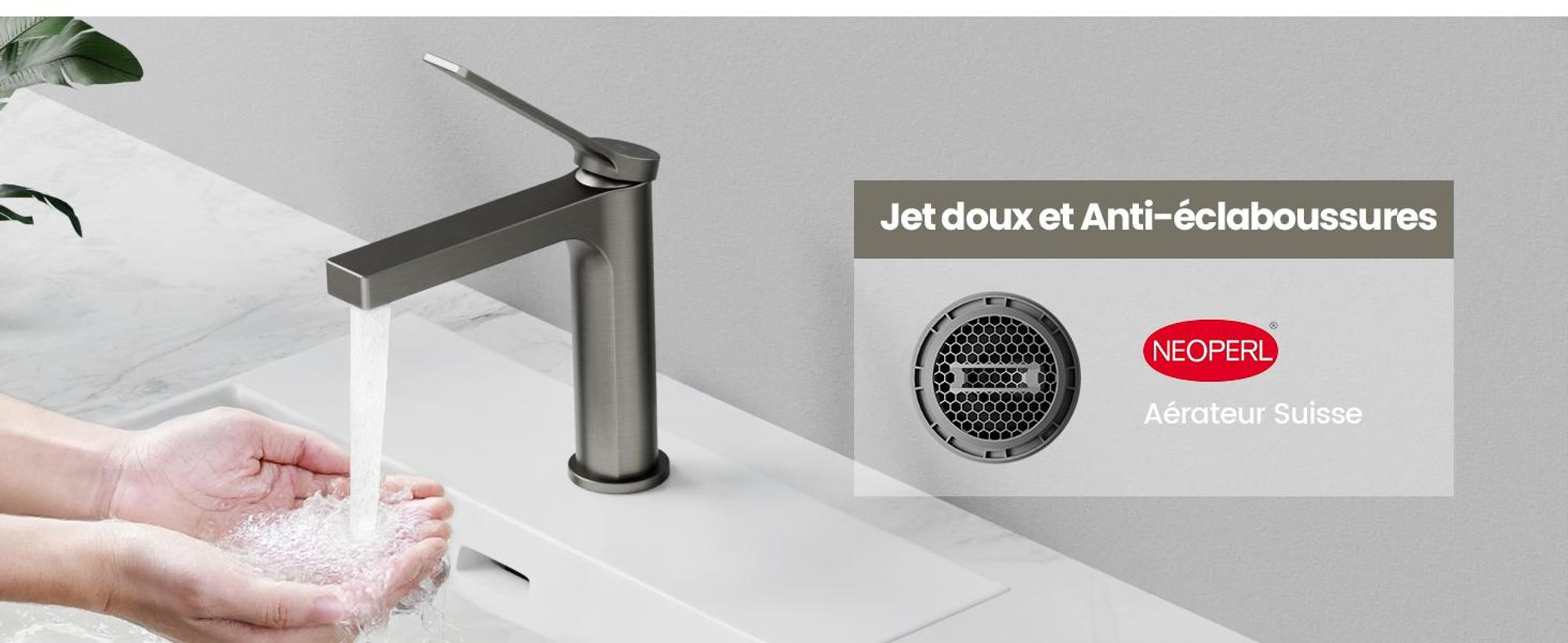 EMKE Robinet salle de bain anthracite mat 195x173x46mm, laiton, cartouche céramique, robinet salle de bain, mitigeur lavabo, mitigeur lavabo