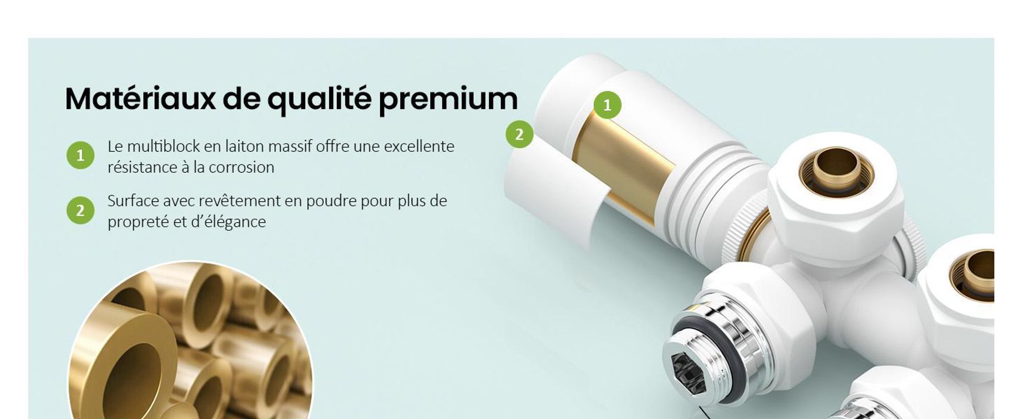 S'AFIELINA Set de raccordement de radiateur Multiblock Radiateur 15mm/16mm, blanc, laiton,G 1/2" filetage,Pour montage en angle et forme de passage