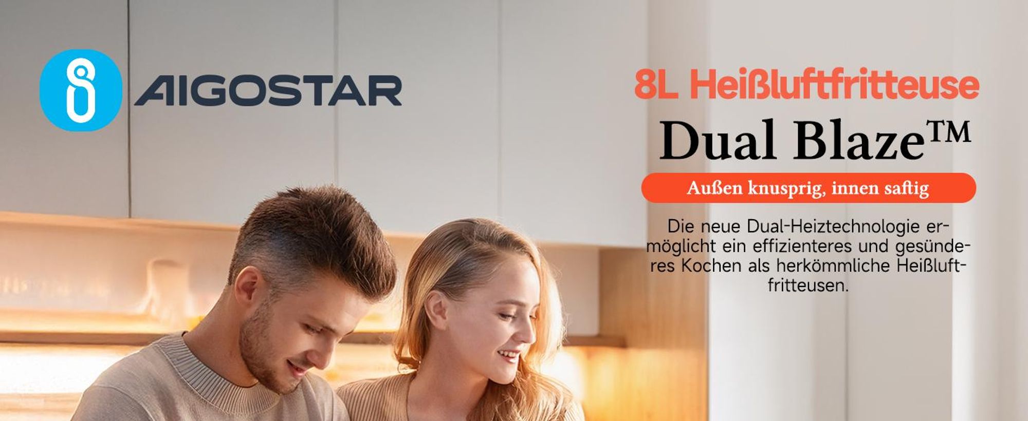 Aigostar Heißluftfritteuse Dual Blaze™ Heißluftfritteuse XXL, 8L Air Fryer 2000W mit Sichtfenster, 10 Programme, 3 Kochfunktionen 2000 W Sichtfenster,