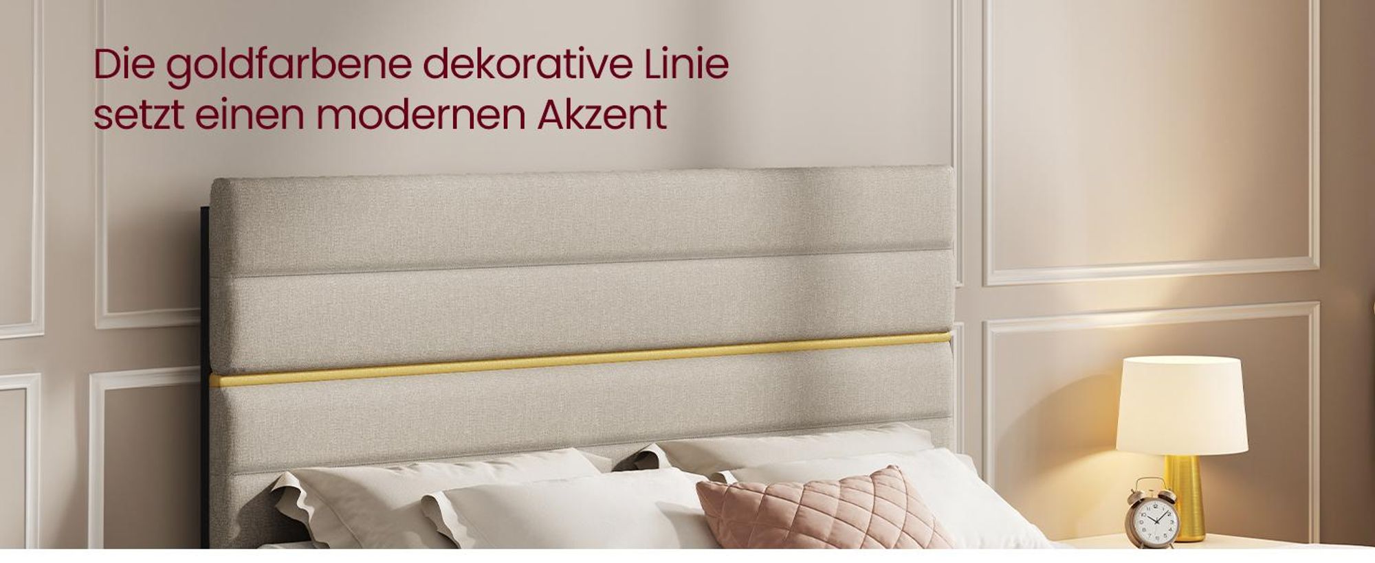 VASAGLE Bettgestell, Doppelbettgestell, passend für 140 x 200 cm Matratze, verstellbares gepolstertes Kopfteil, modern, beige