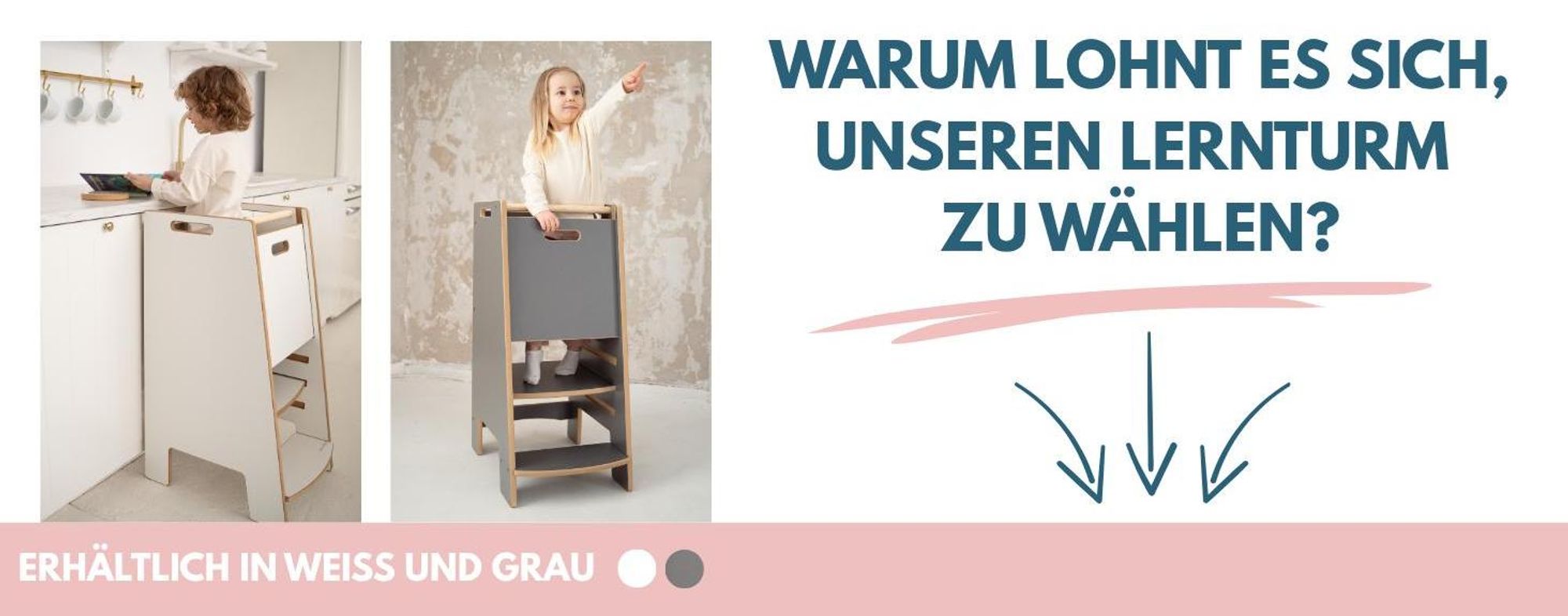 NOWAY - Montessori Lernturm Kitchen Helper Kinderplattform Küchenturm - grau