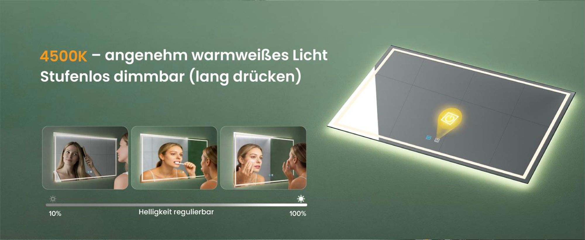 Mai & Mai Wandspiegel Badezimmer Spiegel LED 140x70cm LED Bad-Spiegel mit Touchschalter, Beschlagfrei durch Antifog-Schicht nova-01