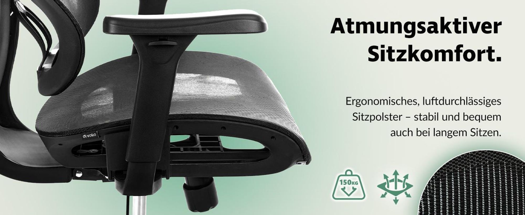 di volio® Bürostuhl Vataro – ergonomischer Schreibtischstuhl mit 2D Kopfstütze & 4D Armlehnen, atmungsaktives Sitzpolster, leise PolyurethanRollen