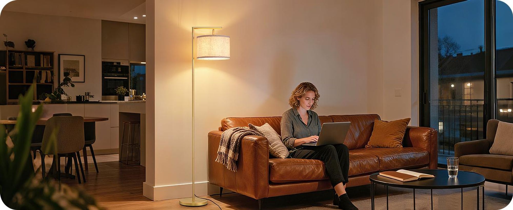 EDISHINE Stehlampe Wohnzimmer Gold, Bogenlampe mit Verstellem Leinen Lampenschirm, Leselampe mit E27 LED Leuchtmittel und Fußschalter, 160cm