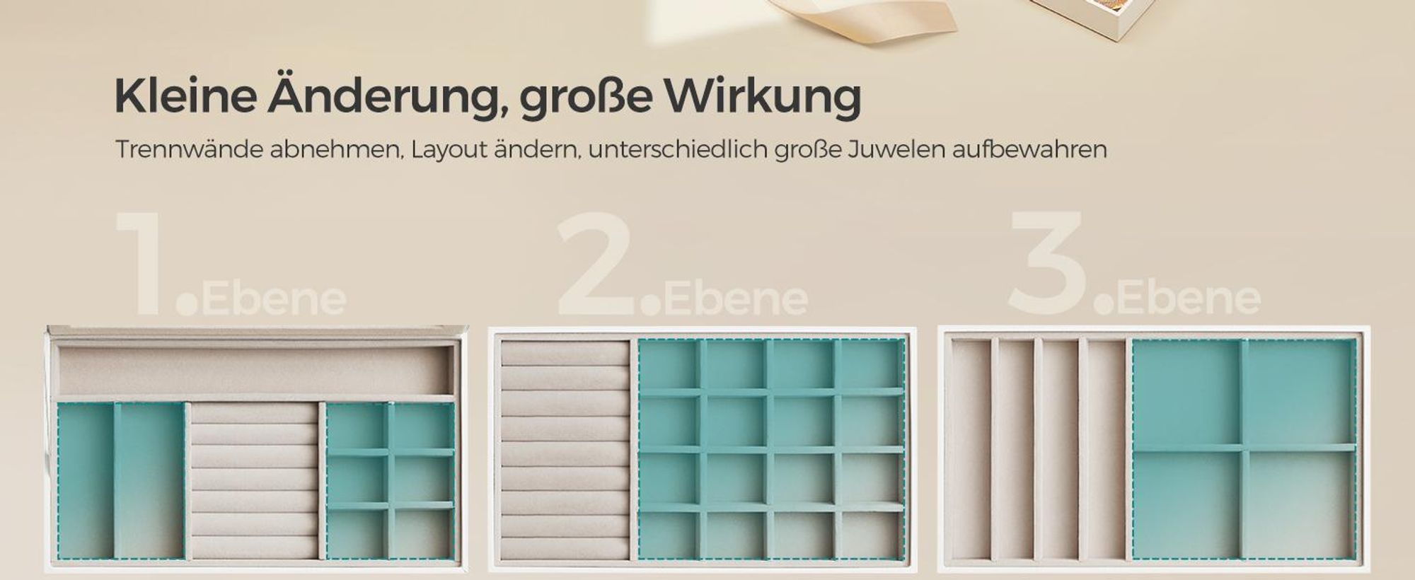 SONGMICS Schmuckkästchen 4 Ebenen, Schmucktablett stapelbar, Schmuckkasten groß, Schmuckbox mit Glasdeckel