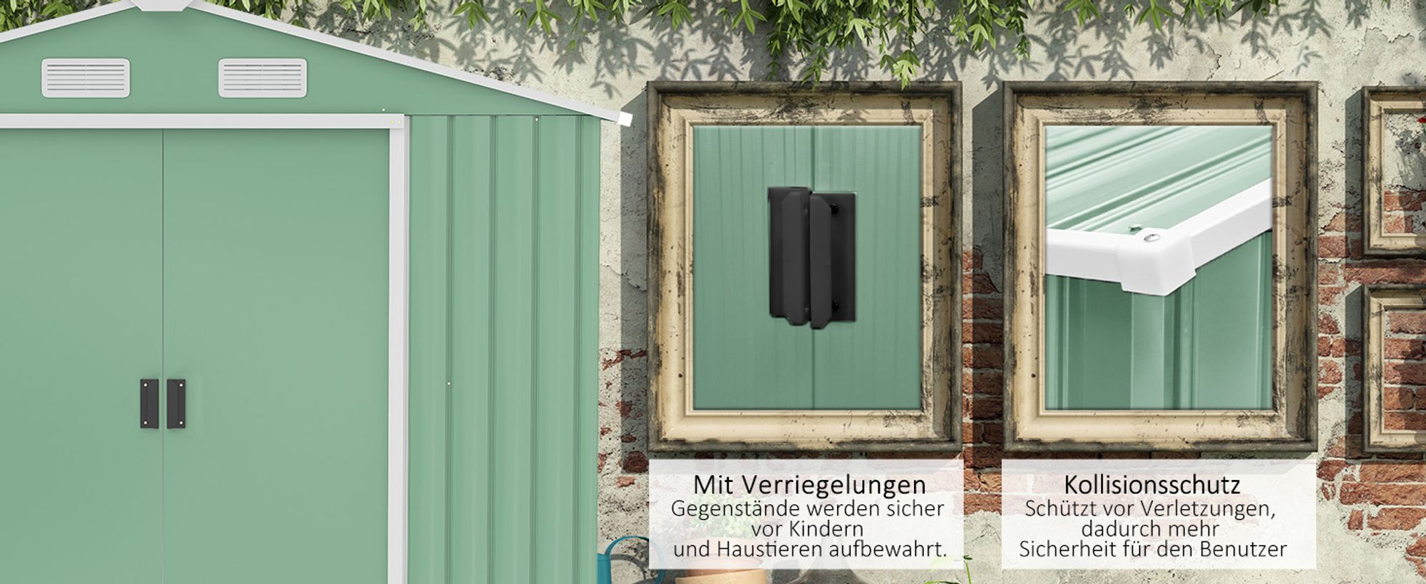 Outsunny Gerätehaus mit Fundament Geräteschuppen Gartenhaus Schuppen Stahl Grün