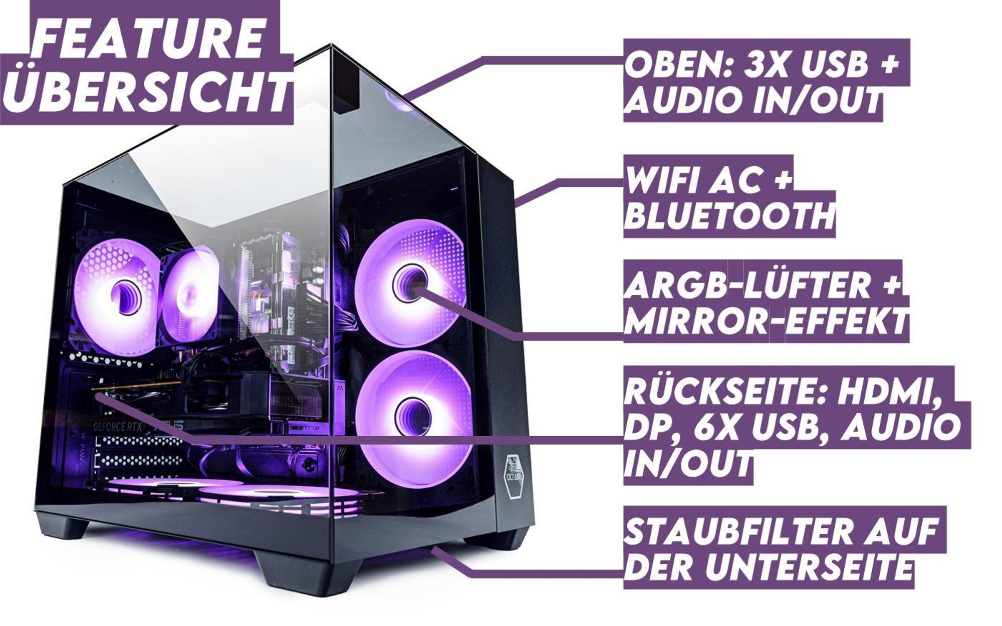 VENOM Black Gaming PC, Luftkühlung, ARGB, WLAN+ Bluetooth, mit Intel®, 32 GB RAM, 240 GB SSD, AMD RX 570 8GB, Win 11 Pro