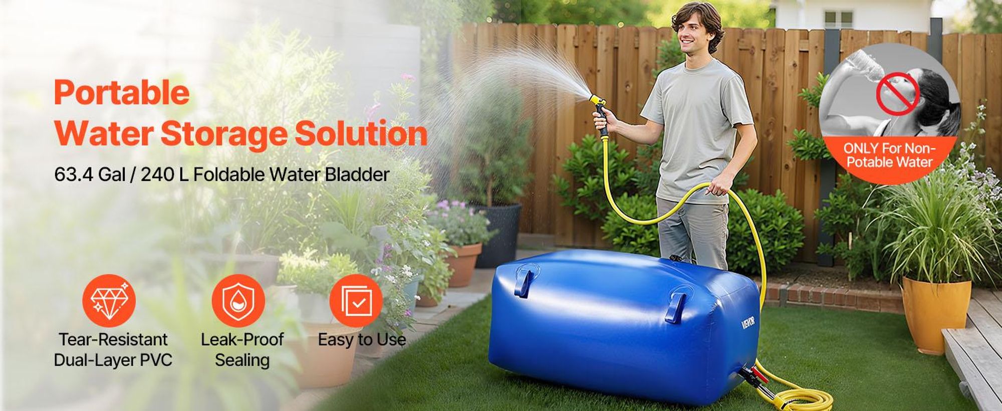 VEVOR Wasserlagerblase 113L Großes Fassungsvermögen Wasserbeutel, Tragbarer & Zusammenklappbarer Weicher Wasserbehälter, Leckdicht & Reißfest PVC Notwasserlagerbehälter für Wohnmobil, Lkw & Außeneinsatz, 0.9 mm-240 L