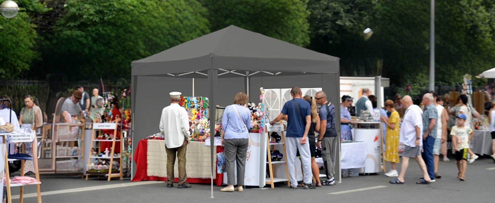 Sekey 2 Seitenteile für 3x3 /3x6m/3x9m pavillon mit Reißverschluss und Fenster, Grau