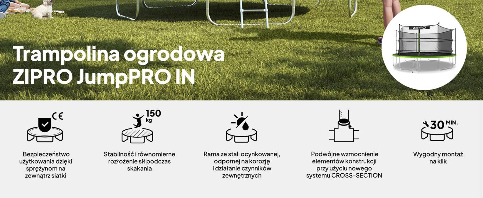 Trampolina ZIPRO Jump Pro IN | 14FT Ø 435 cm | Trampolina ogrodowa Trampolina dla dzieci Kompletny zestaw zawierający siatkę wewnętrzną, drabinkę i osłonę krawędziową, do użytku na zewnątrz, kolor zielony