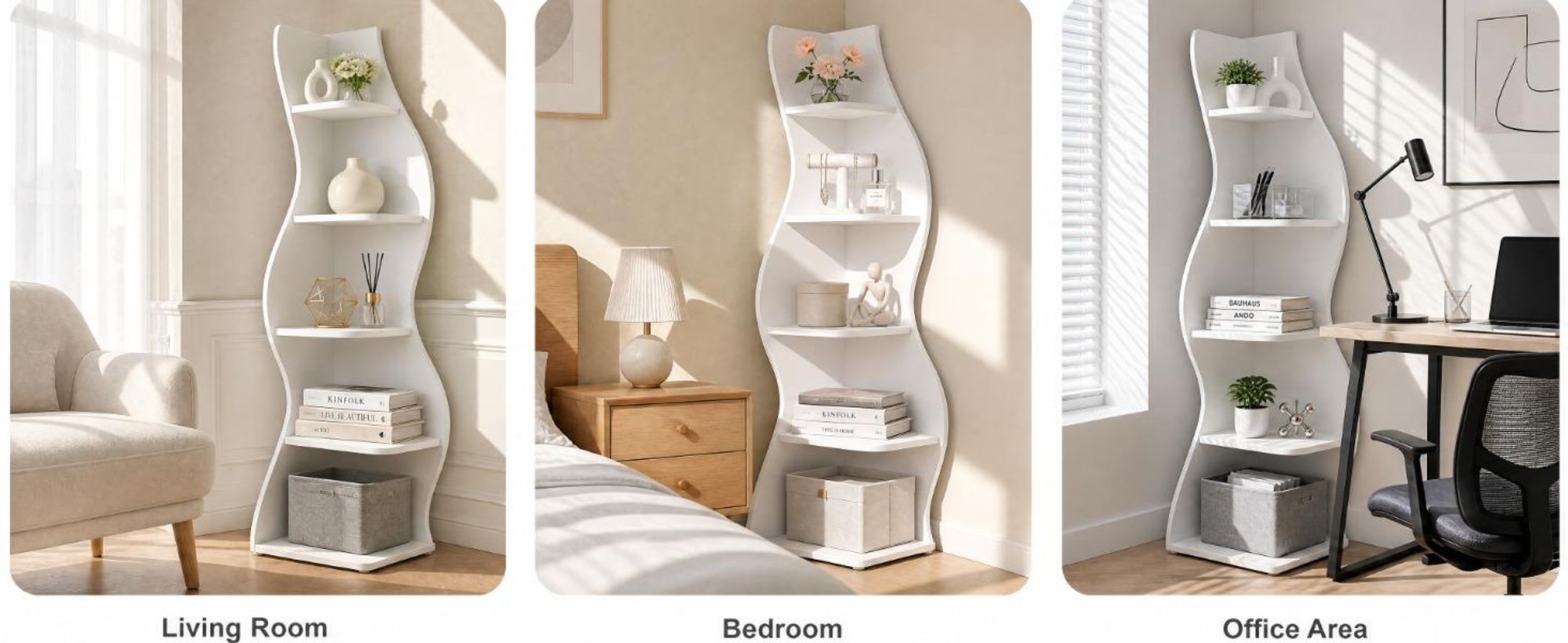 Tribesigns Scaffale ad angolo, altezza 183 cm, scaffale portaoggetti, libreria, porta piante, mobile organizzatore, 5 livelli, moderno, per casa, ufficio, soggiorno, bianco