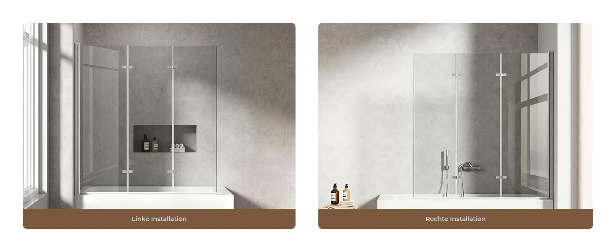 S'AFIELINA Badewannenaufsätze 130 x 140 cm 3 Stück Faltbare Duschabtrennung aus 6mm ESG Clear NANO Beschichtung ESG-Sicherheitsglas