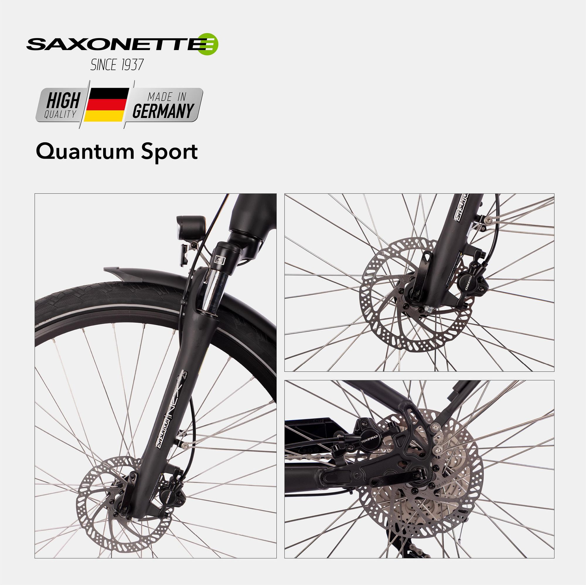 SAXONETTE Quantum Sport Wave 28" E-Bike, Elektrofahrrad,SHIMANO Deore 10-Gang Kettenschaltung, Mittelmotor, 36V 15Ah Akku, RH45,(Silber)