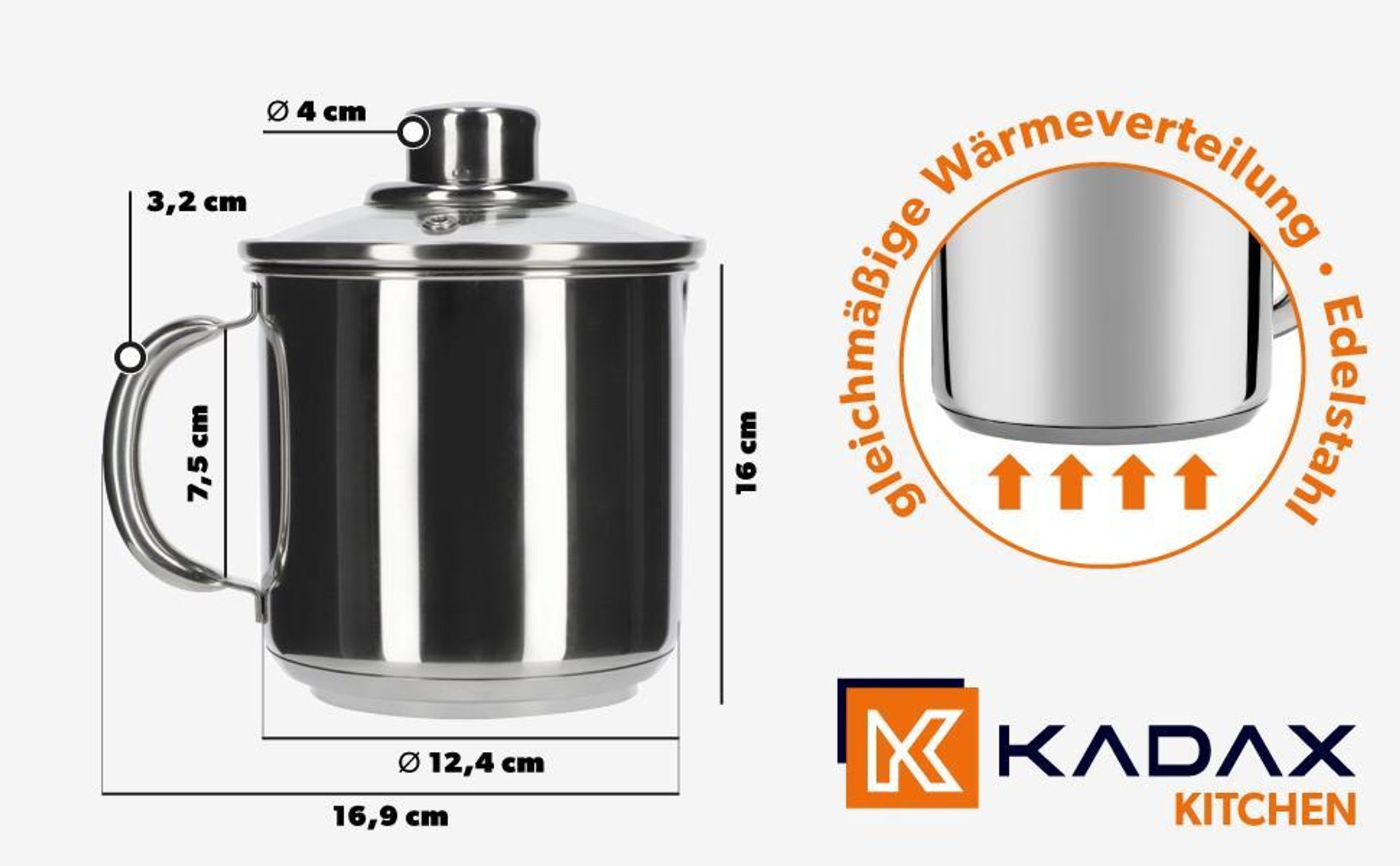 KADAX hoher Topf mit dichtem Glasdeckel, 1.2L, Silberkanne