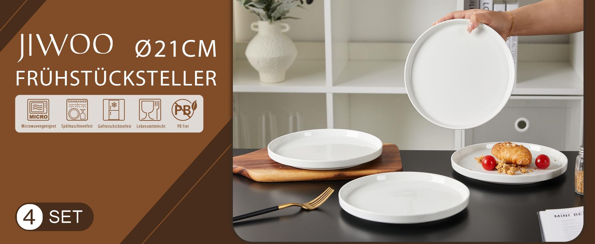 Teller set 4er Ø21 cm Keramik Speiseteller Essteller Frühstücksteller Flachteller set für 4 Personen Plate Mikrowellen- und Spülmaschinenfest