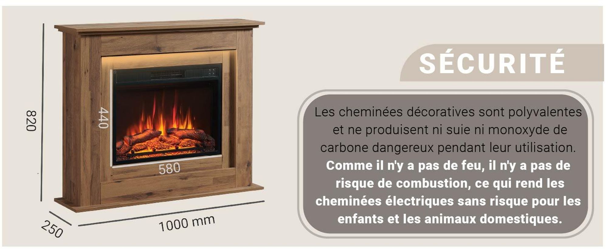 Cheminée électrique sur pied BALDERIA Finn – Puissance de chauffage jusqu'à 2 000 W, chêne foncé