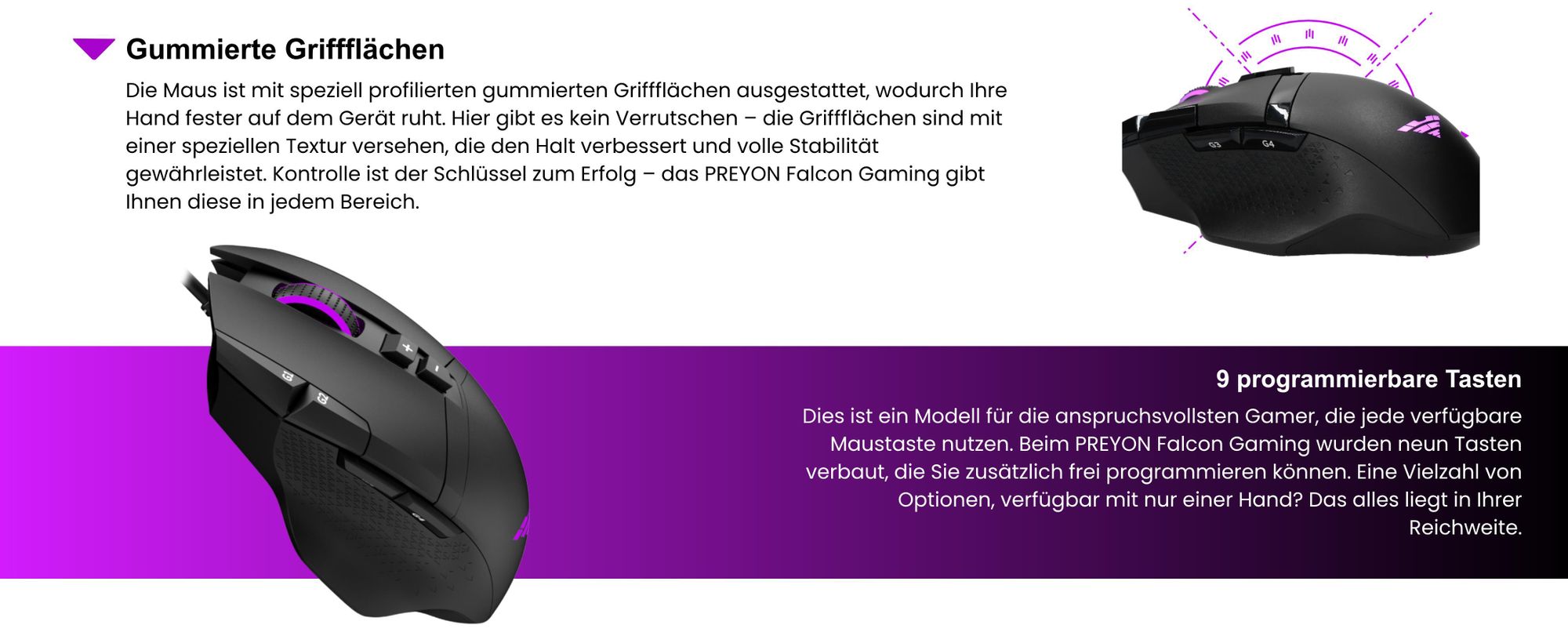 PREYON Falcon Gaming Spielmaus Robuste Gaming-Maus - Sensoren Pixart PAW 3327 - Schwindelerregende 12400 DPI - RGB Beleuchtung - Schalter Omron 20M - Software - Gummigriffe