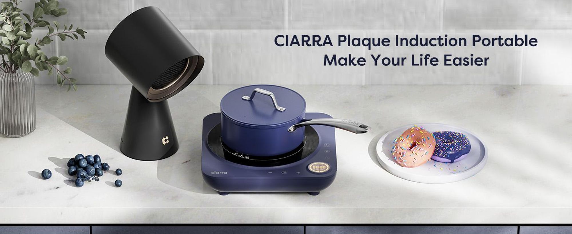 CIARRA Plaque de cuisson à induction individuelle Plaque de cuisson à induction 1 plaque 2000W Plaque de cuisson individuelle Touch-Control VM1TIHA-M