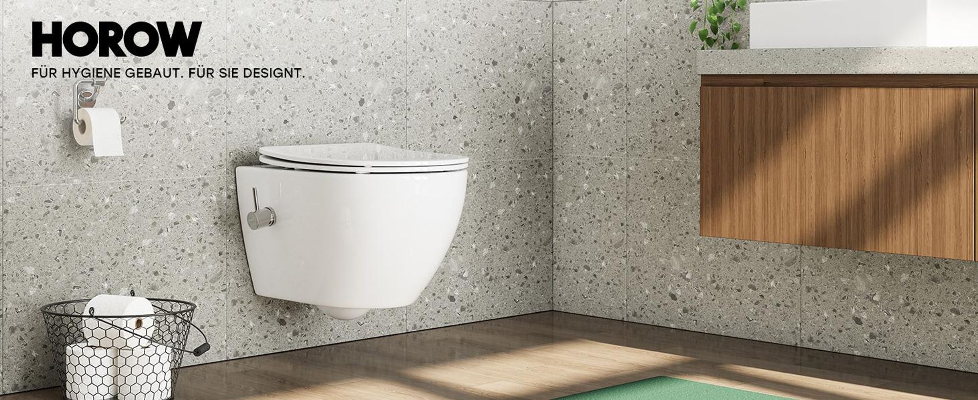 HOROW Dusch WC mit Bidet Funktion, Hänge WC mit Integrierter Düse, Taharet WC mit Armatur, WC Sitz mit Absenkautomatik, Kalt-/Warm Wasser, 53×36×35 cm
