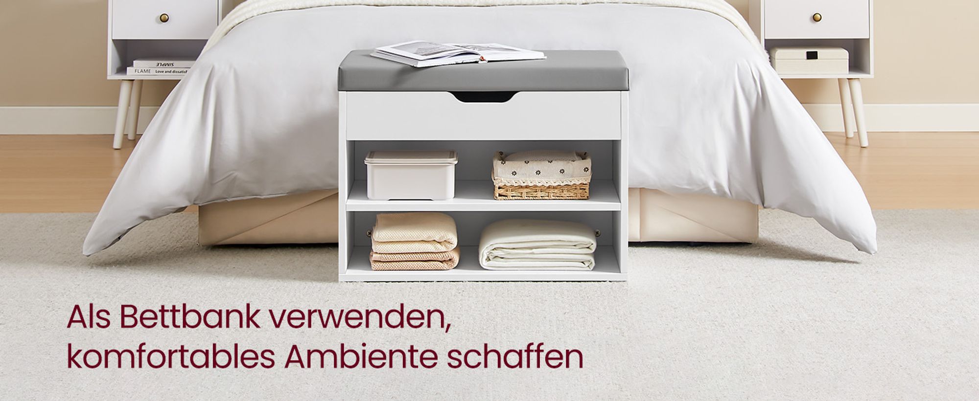 VASAGLE Schuhbank, Sitzbank, Schuhregal mit gepolstertem Kissen, Schuhorganizer