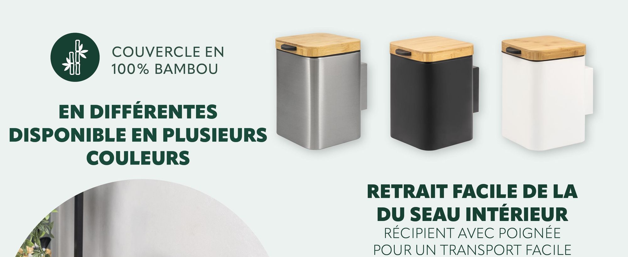 Poubelle de salle de bain avec couvercle en bambou