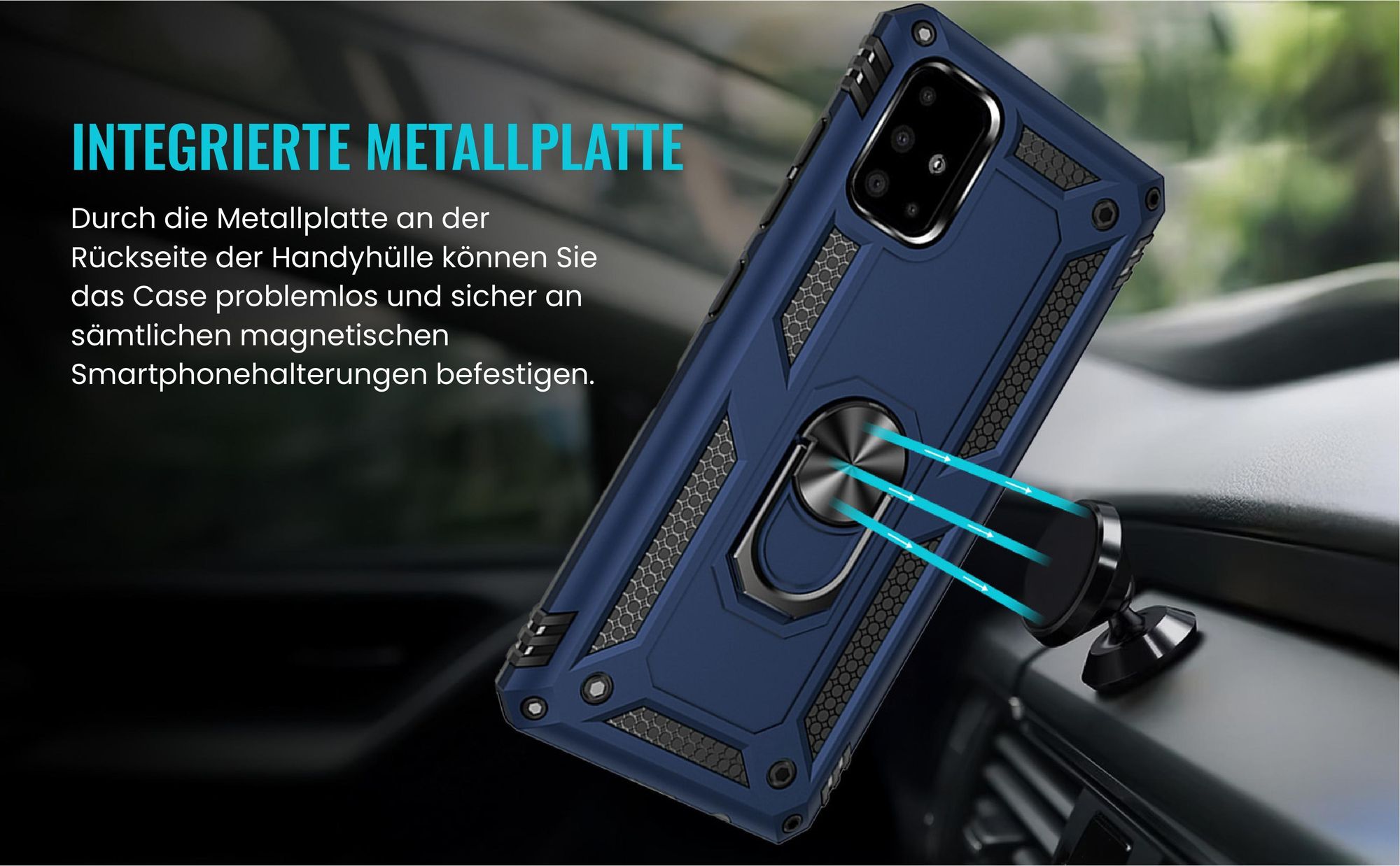 Bumper für Samsung Galaxy A51 in Blau mit Metallplatte