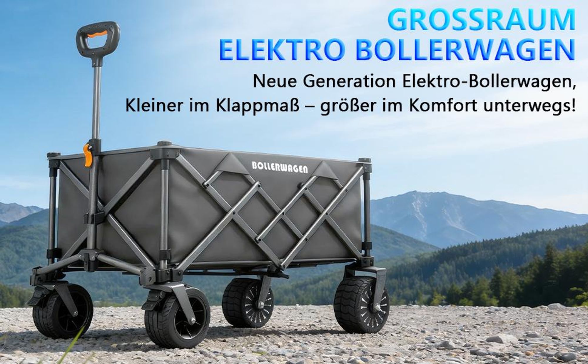 Elektrokarre Faltbar Handwagen Kompatibel mit Makita Akku, 280L/Breiträder/105×61×64cm/Griff 60-100cm Campingwagen Gartenwagen Strandwagen bis 5km/h