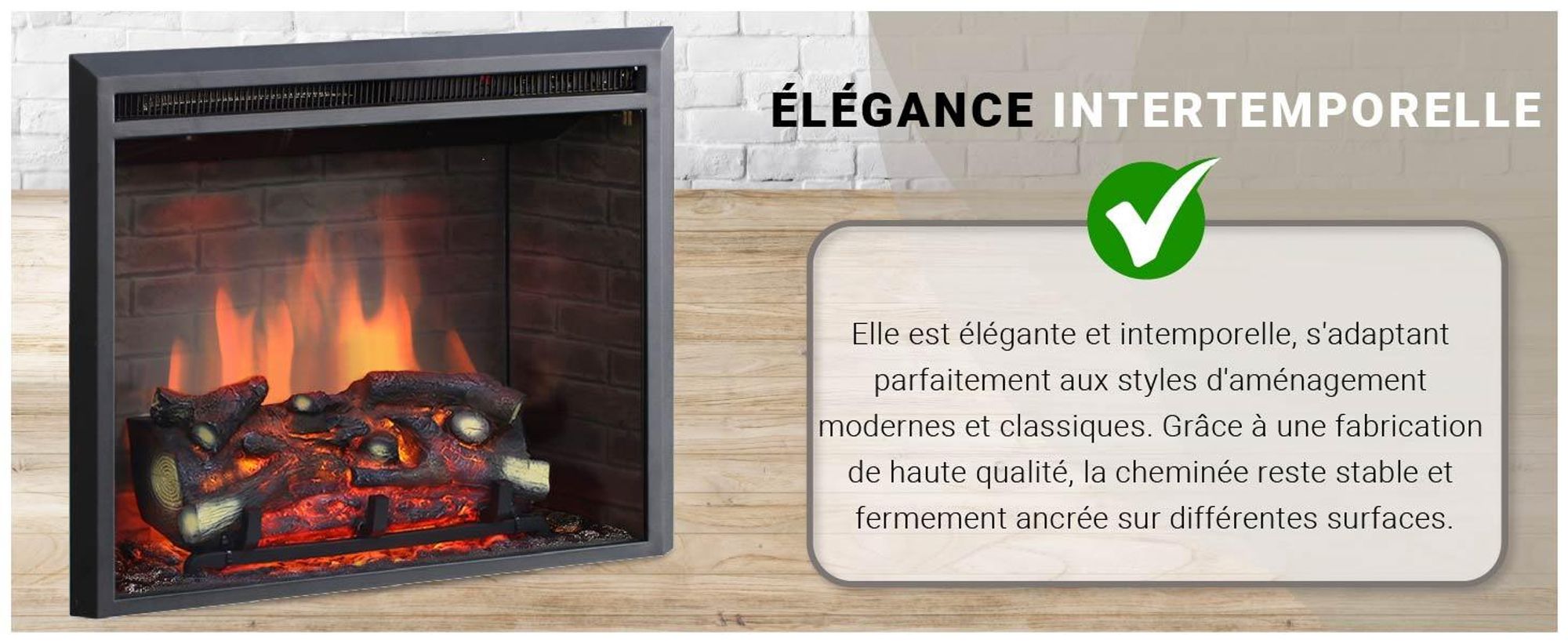 Cheminée électrique encastrable BALDERIA Calida 26 – Puissance de chauffage jusqu'à 2 000 W, noire