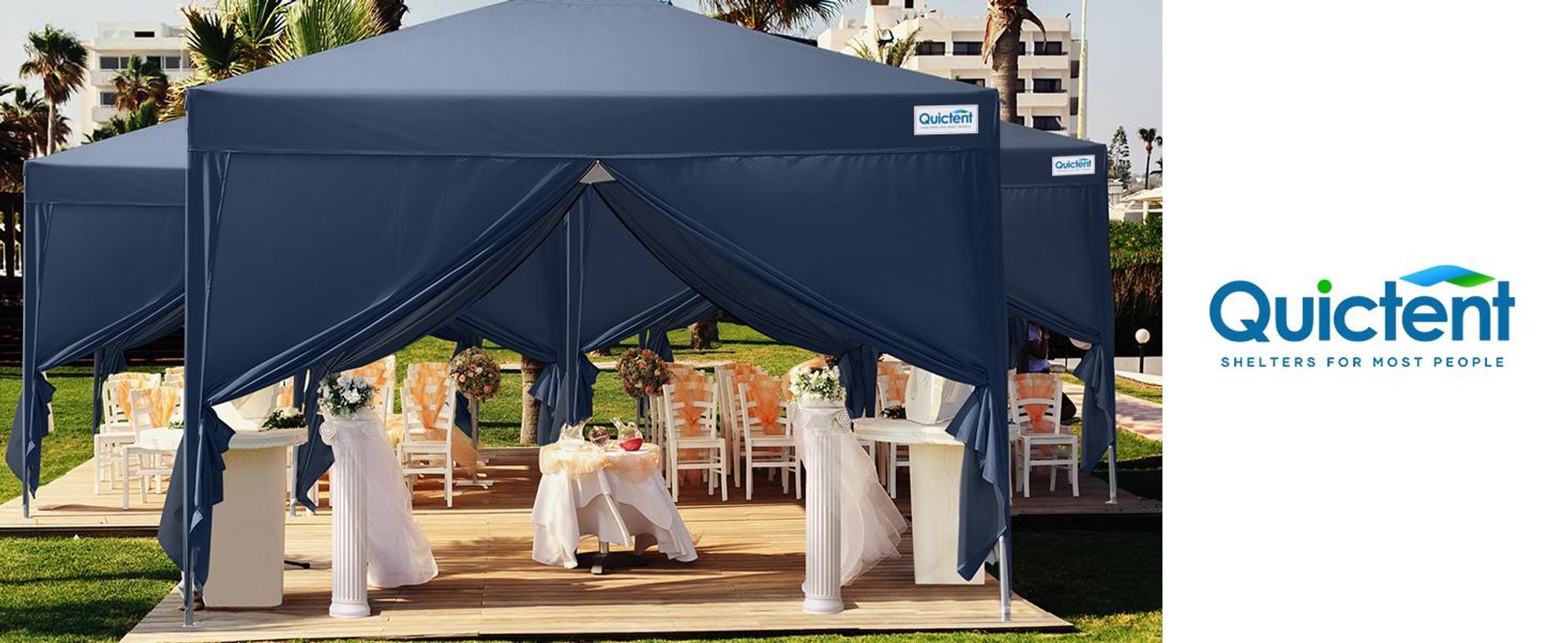 Quictent Pavillon 3x3 Faltpavillon mit 4 Seitenteilen, Wasserdicht Gartenpavillon mit Rolltasche, Partyzelt Gartenzelt, Blau