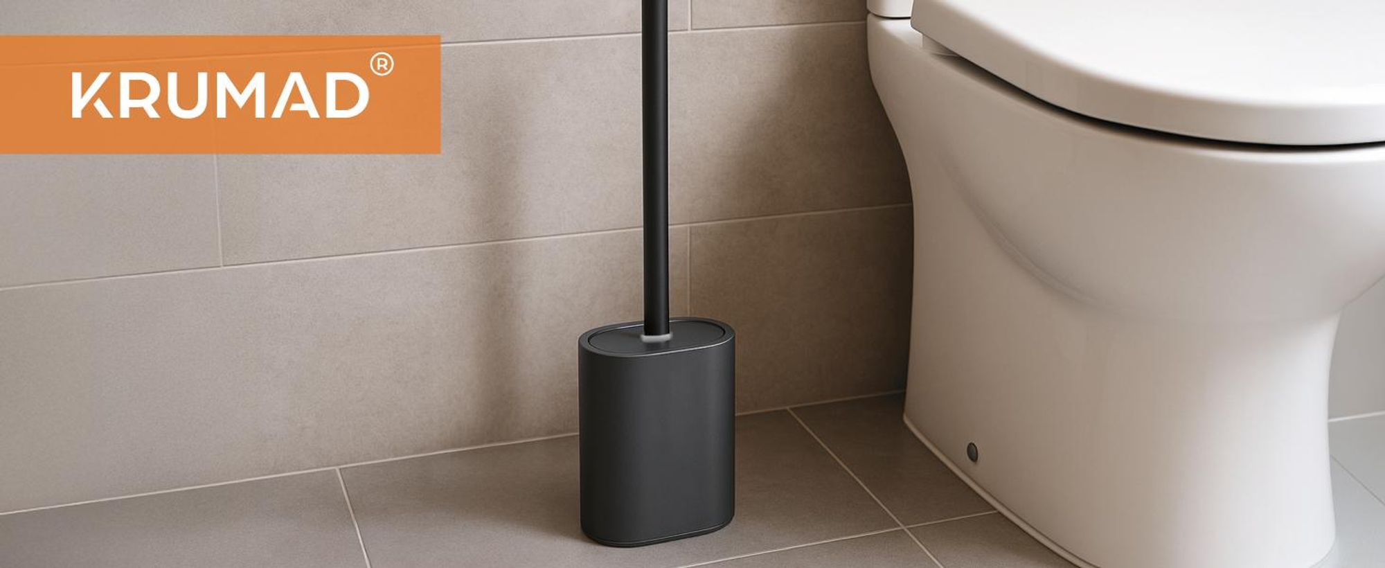 KRUMAD Silikon WC Bürste mit Halter, Toilettenbürste für Toilette, Klobürste mit Behälter, breite Bürstenkopf, Schwarz Grau, 25 cm