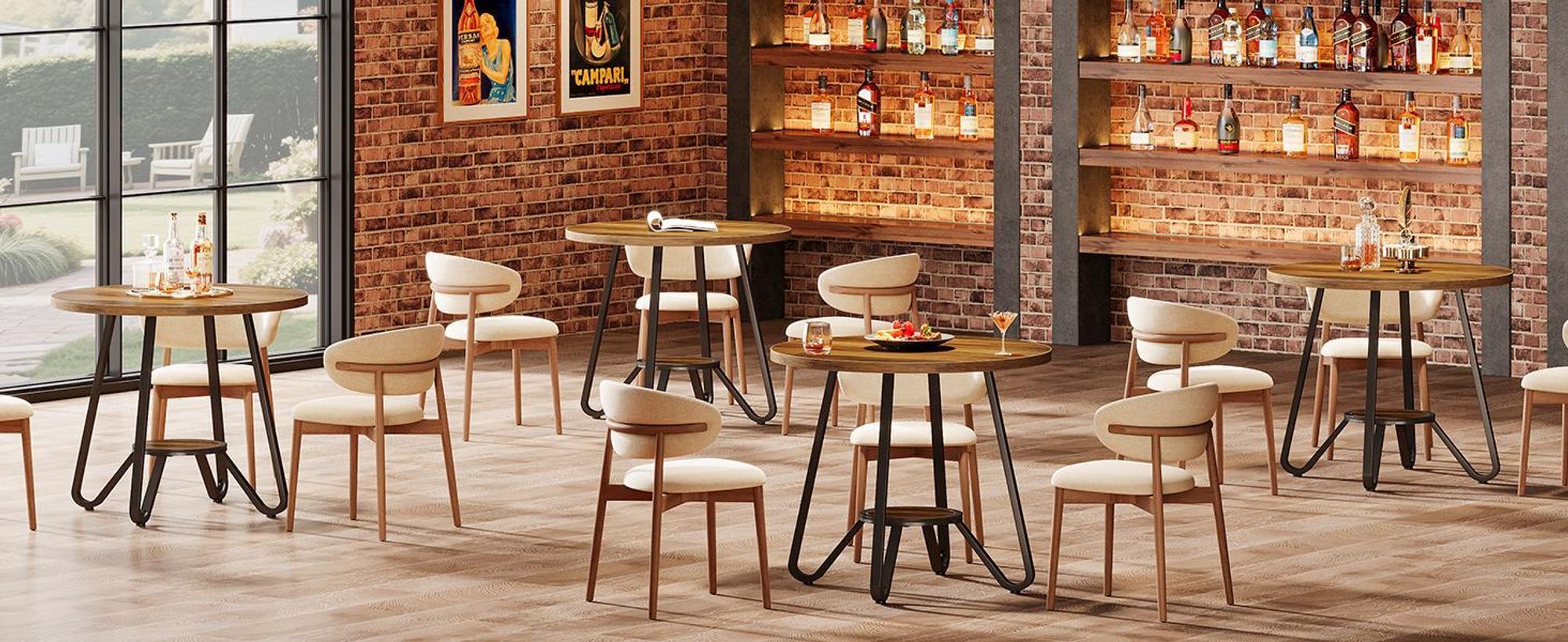 Tribesigns 80 cm runder Esstisch, mit Doppelablagen, kleiner Küchentisch für 2, Esstisch mit Metallfuß im Industrie-Stil, Esszimmer, Kaffee-Esstisch