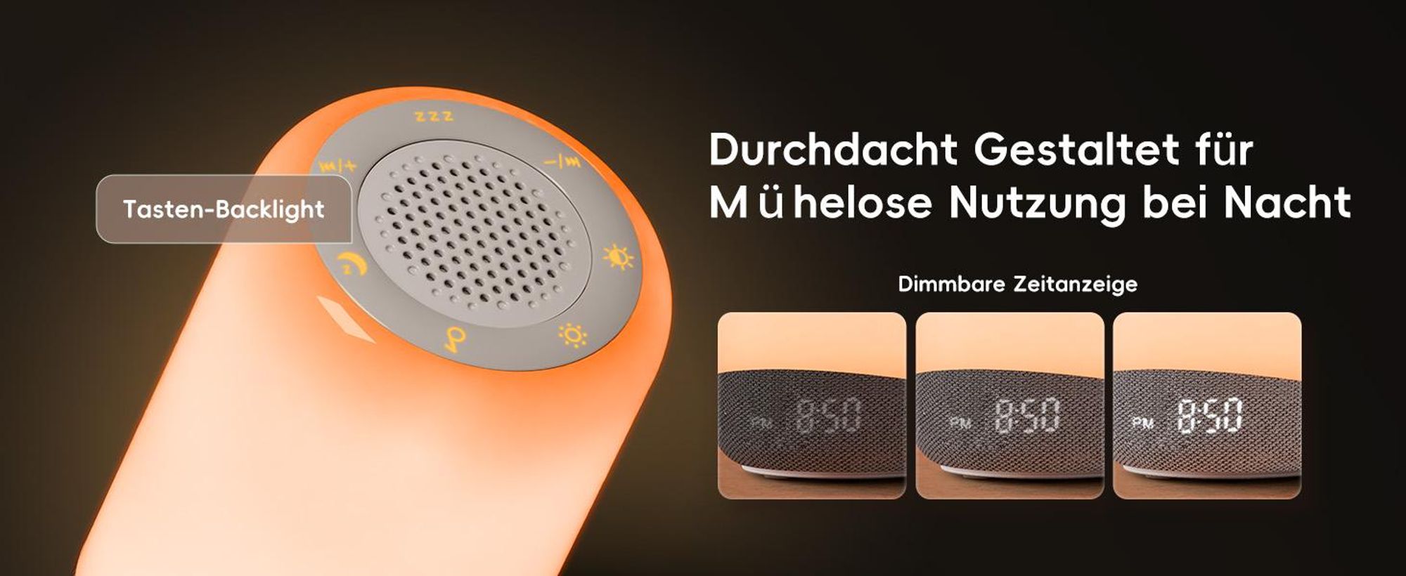 ecozy Tageslichtwecker 3-in-1 Lichtwecker Sonnenaufgangssimulation, Weißes Rauschen, Nachtlicht, mit 26 Klängen, 17 Lichteffekten und App-Steuerung