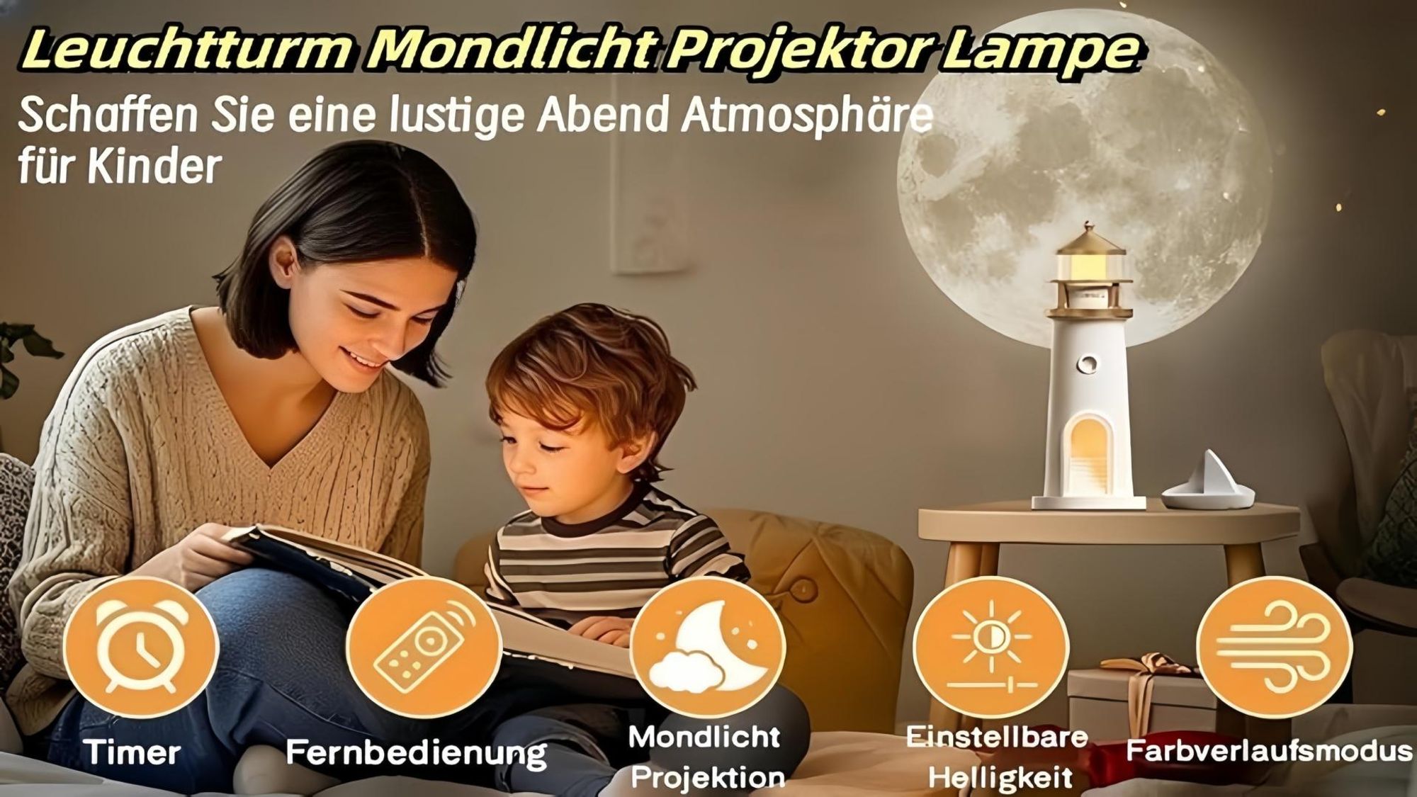 Lighthouse Dekoration  Nachttischlampe, LED Moonlight -Projektorlampe mit Fernbedienung, Sternennachtlichter, Lighthouse Geschenk, Meeresdekoration