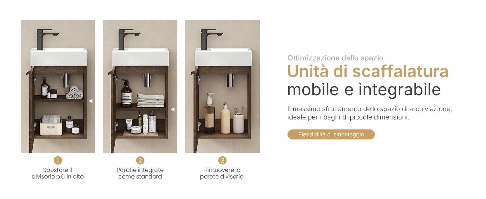 Set lavabo EMKE Mobiletto con lavabo in ceramica 417×240×646 mm sospeso, soft-close, rovere fumé