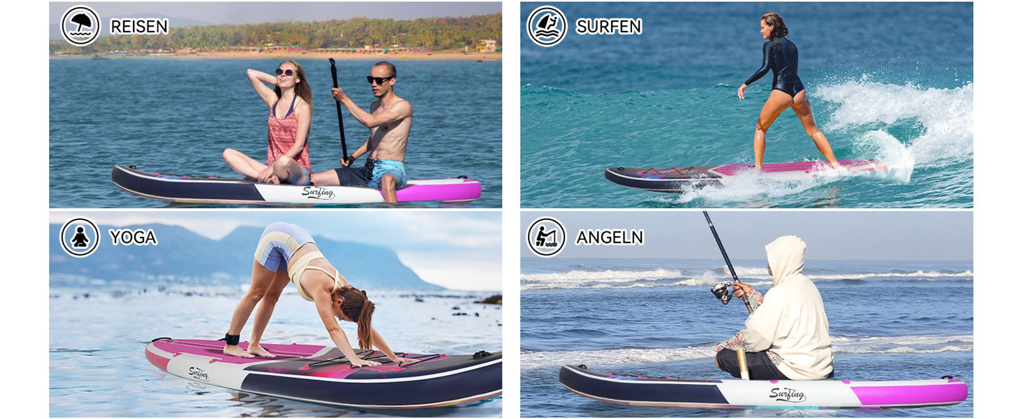 Puluomis SUP Board mit Sitz 335cm, Stand Up Paddle Boards Set, Paddling Paddelboard Surfbrett Aufblasbar, Pumpe Tragetasche, MB. bis 150Kg Lila