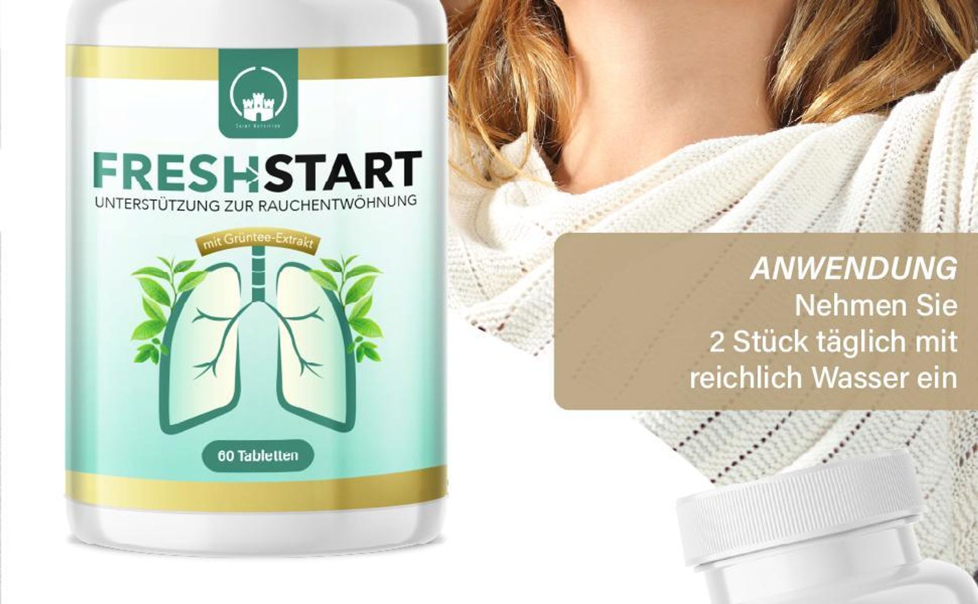 Saint Nutrition® FreshStart - Unterstützung der Rauchentwöhnung – Rauchfrei Hilfsmittel – Nichtraucher werden - Rauchen aufhören - mit Grüntee-Extrakt